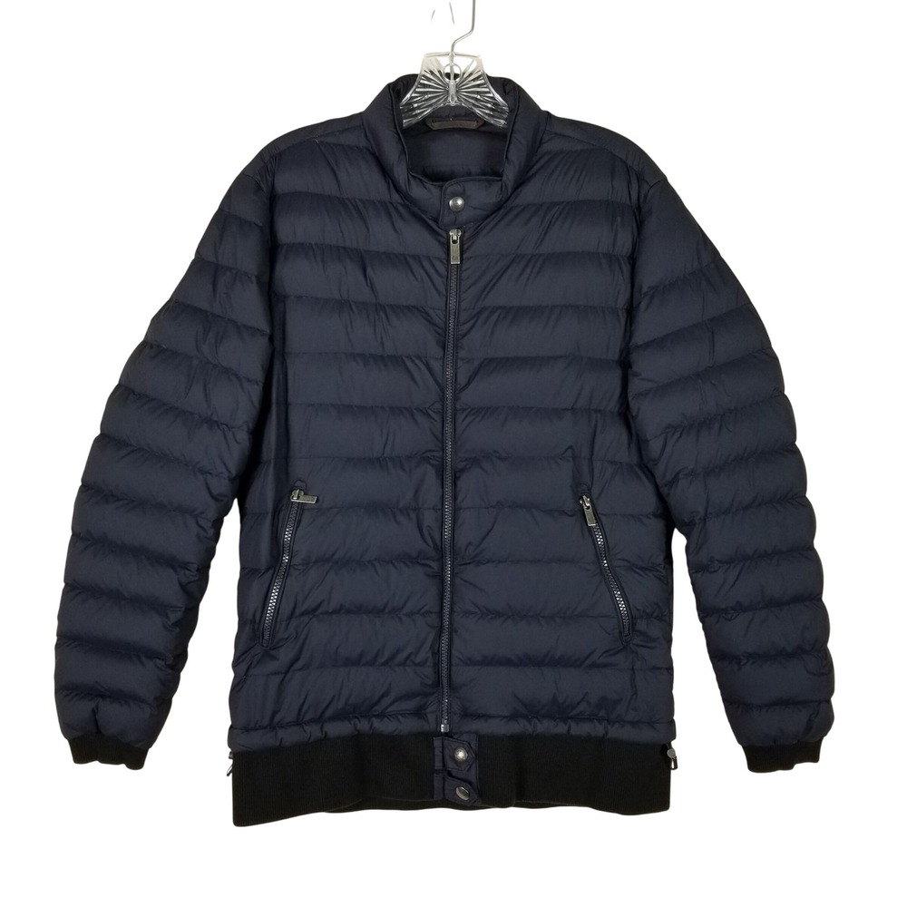 Massimo Dutti Puffer Jacket Mens Small Navy Blue Quilted Down Filled 0234139800